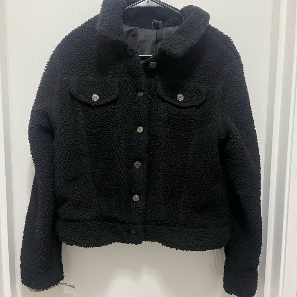 Wild Fable Black Fuzzy Shacket gently used